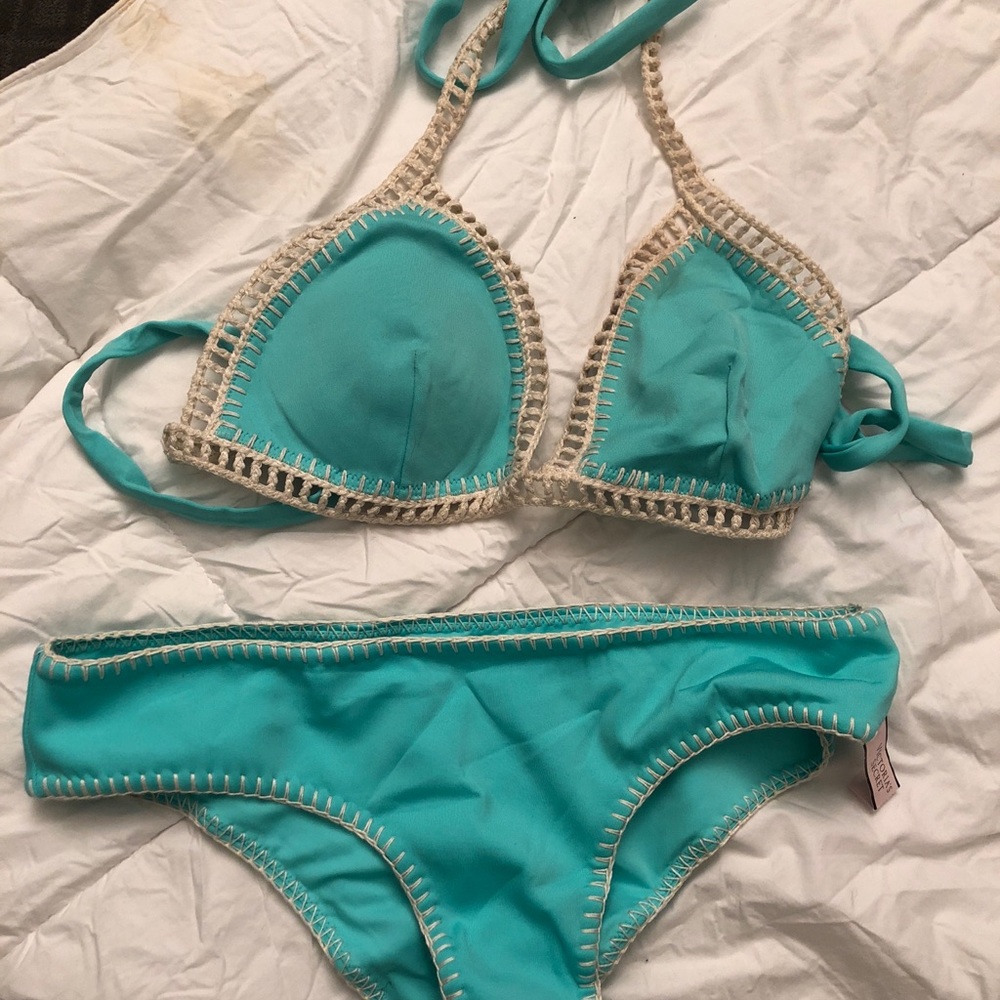 Teal Macrame bikini set